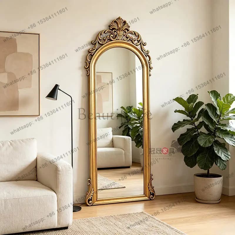 European retro arched full-length mirror home living room high-end floor-to-ceiling French fitting mirror