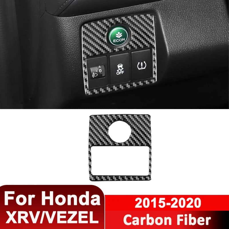 For Honda XRV VEZEL 2015-2020 Carbon Fiber Car ECO Button Headlight Switch Panel Frame Decorative Sticker Auto Interior Parts