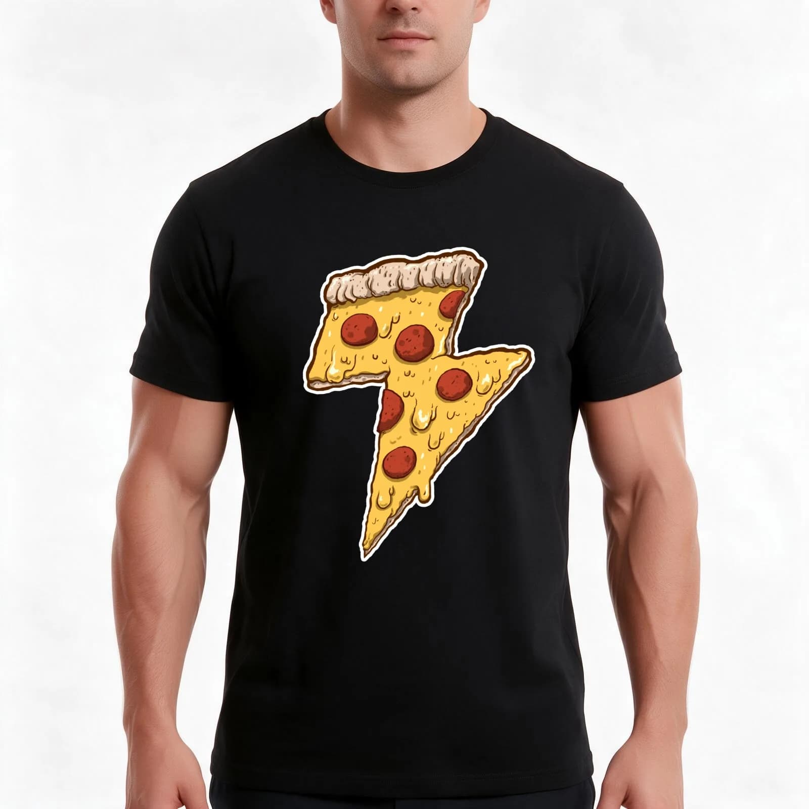 Thunder Cheesy Pizza T-Shirt, Summer Casual Cotton Tee, Oversized Streetwear Tops, Vintage Graphic Print, Loose Fit Short Sleeve