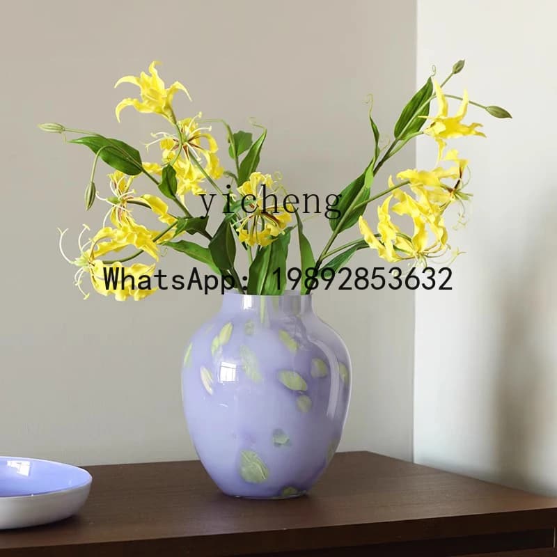 HP   purple glazed vase ornament, living room dining table flower arrangement, home decoration, water raising flowers