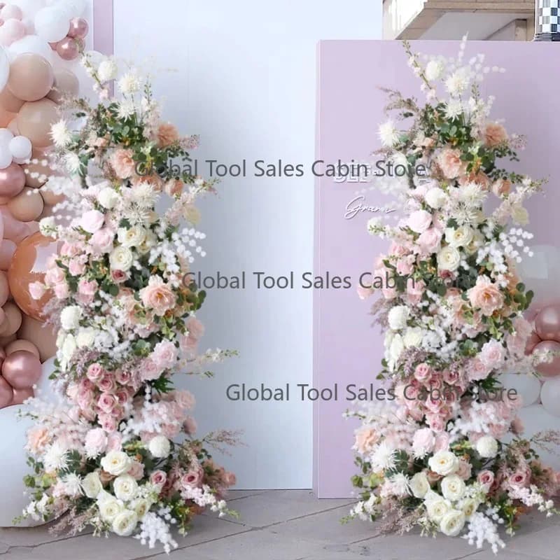 Pink floor-to-ceiling arch floral flower door ornament wedding welcome photo wedding dress