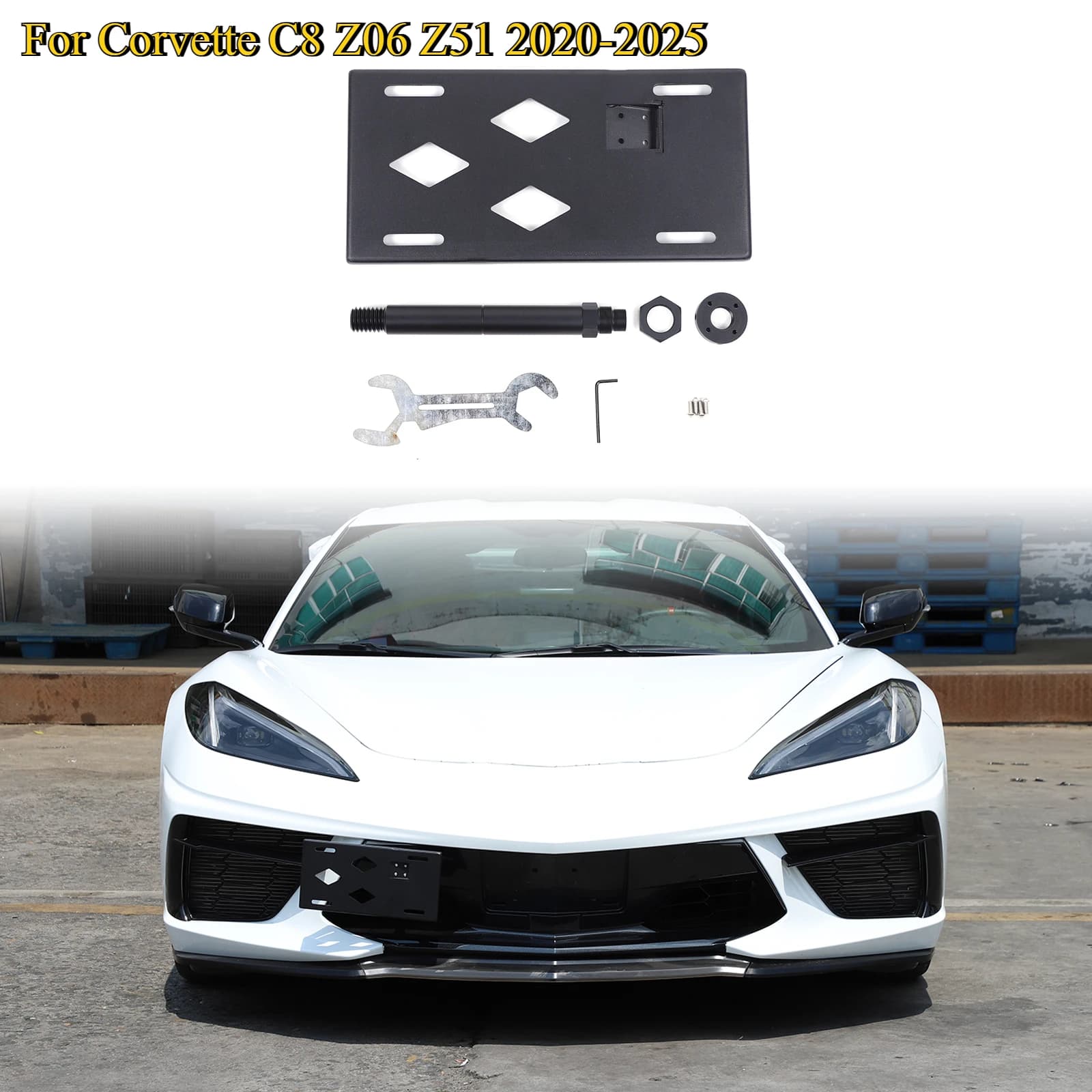 Car License Plate Bracket Front Tow Hooks License Plate Mount License Plate Frame For Corvette C8 Z06 Z51 20-25 Car Accessories