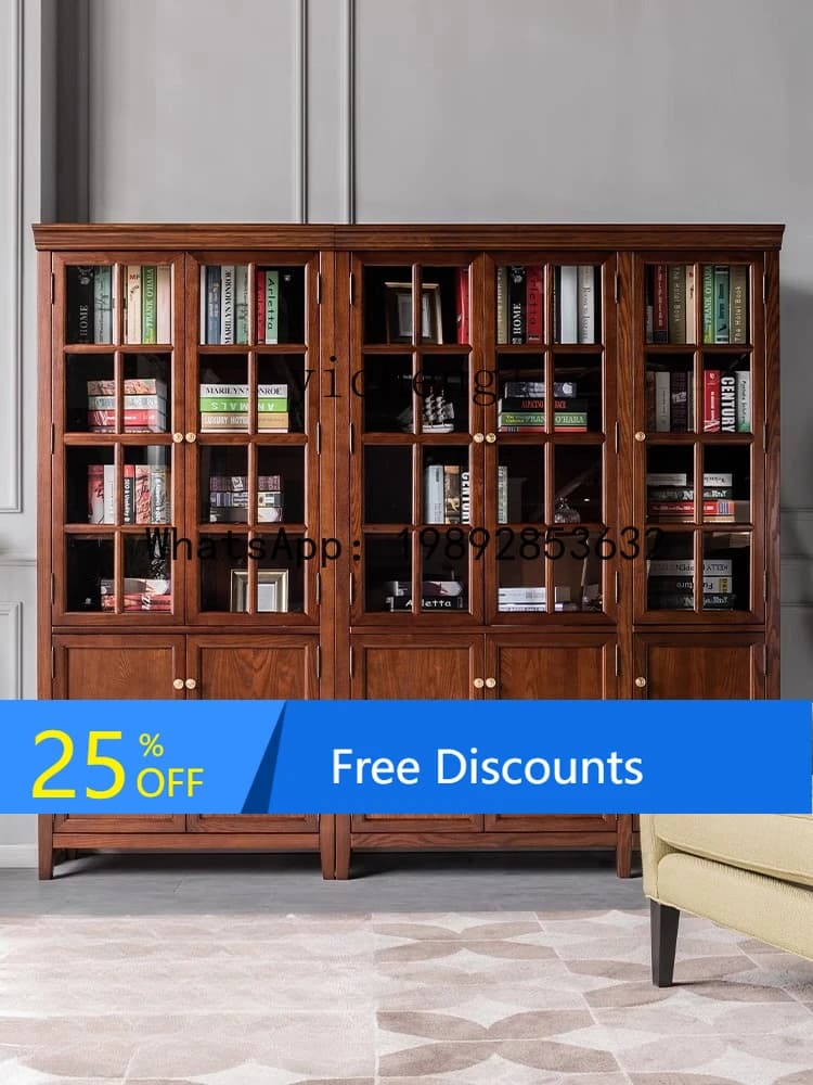 AA  solid wood combination bookcase glass  combination cabinet household vertical floor against the wall