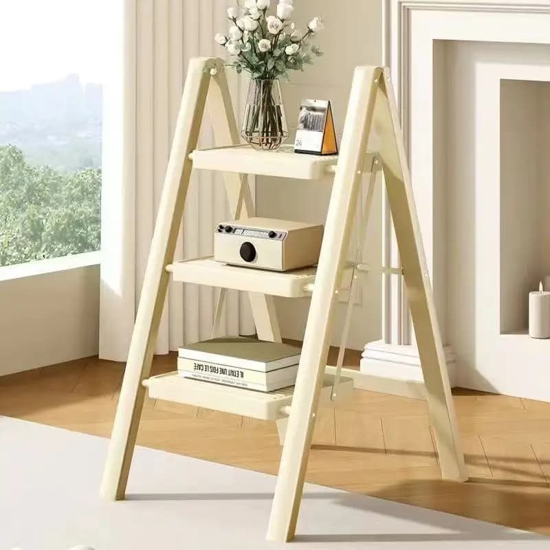 Home trellis ladder, cream-style thickened carbon steel folding ladder, foldable herringbone ladder
