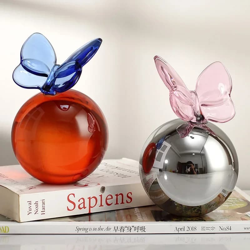 Glass Ornament Geometric Sphericity Butterfly Crystal Ball Planet Splice Ball Handicraft Decorative Figurines Home Decoration