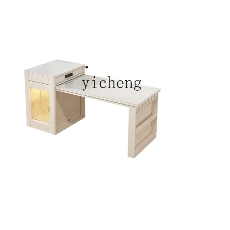 ZTQH Cream Wind Open Kitchen Dining Table Bar Integrated Multifunctional Narrow Island Socket Embedded