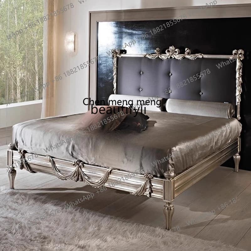 X  Solid wood retro bedroom, double bed, simple light luxury modern high-end, bed