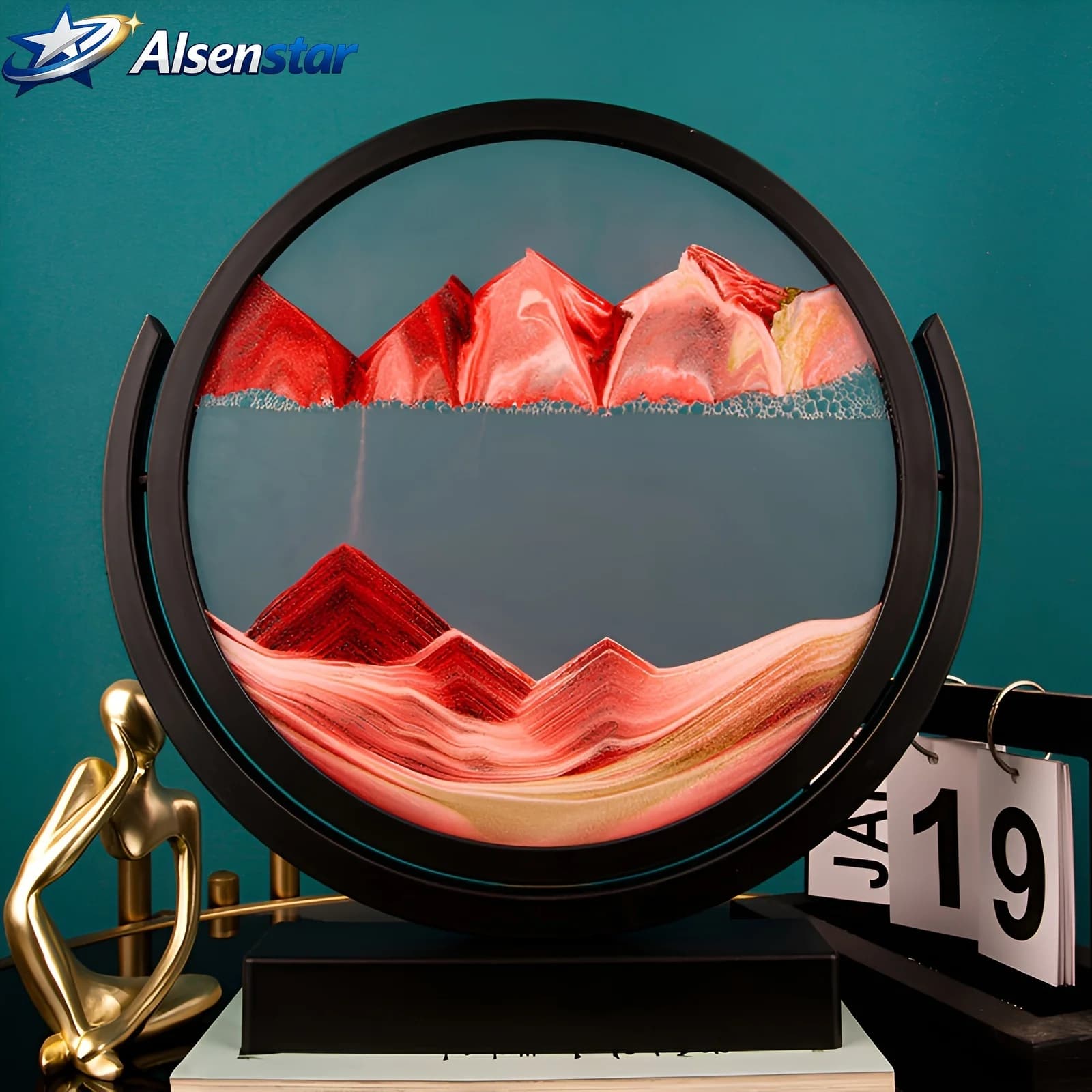 1pc 8-Inch 3D Glass Sand Timer Mountain Landscape Flowing Water Design Art Decor Home Office Desktop Decor Perfect Gift Idea