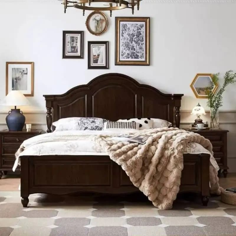 Style Vintage European Double Bed Japanese Large Storage Adults European Double Bed Luxury Wooden Cama Matrimonial Furniture