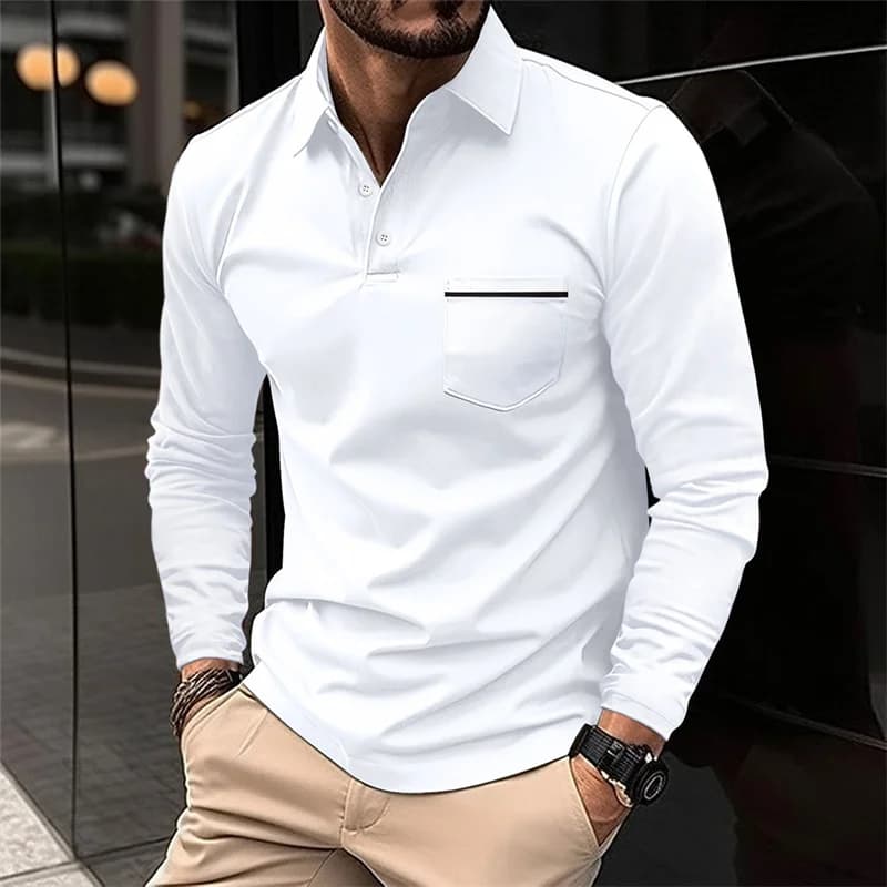 2025 Spring and Autumn New Men's Lapel Zipper Polo Shirt Long Sleeve Casual Business POLO Shirt Breathable Comfortable Versatile