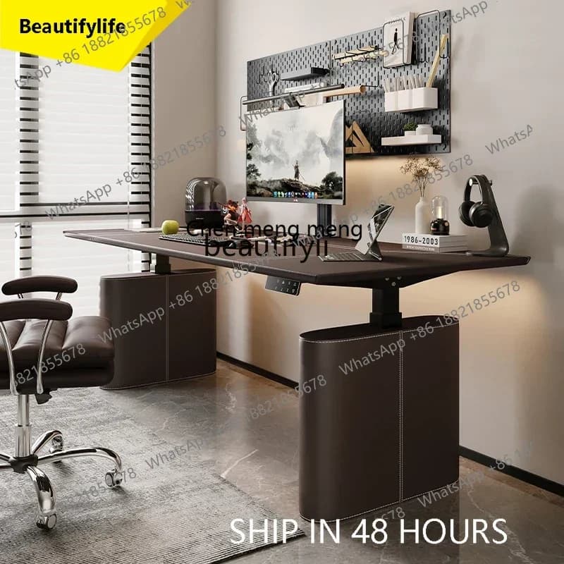 2003 Leather surface light luxury computer desk worktable adjustable desk intelligent electric lifting table