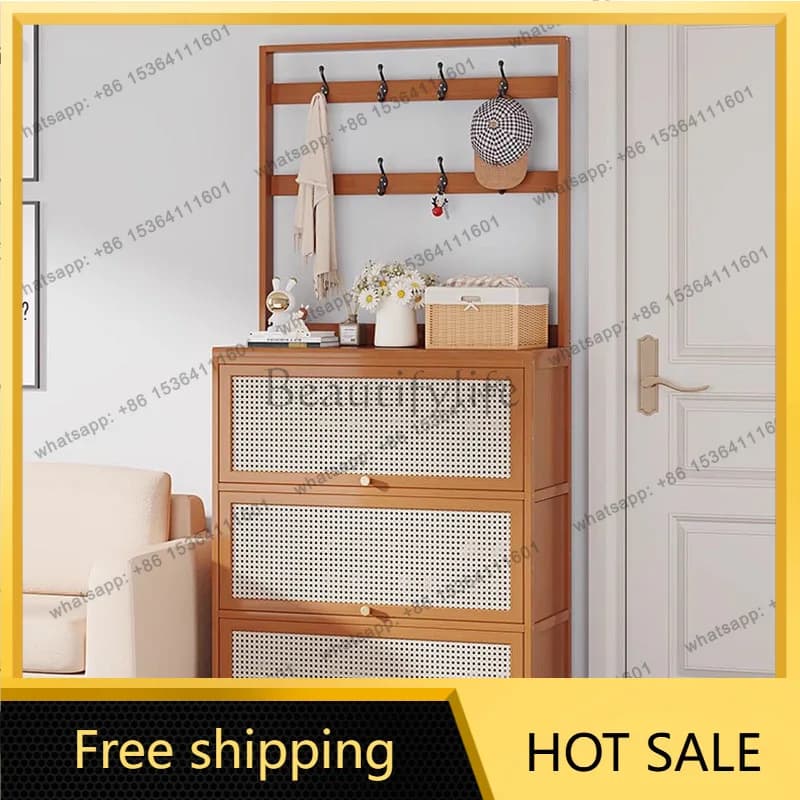 LJY Shoe Cabinet with Coat Hanger Large Capacity Multi Layer Door Entryway Storage Organizer Modern Hallway Closet for Home