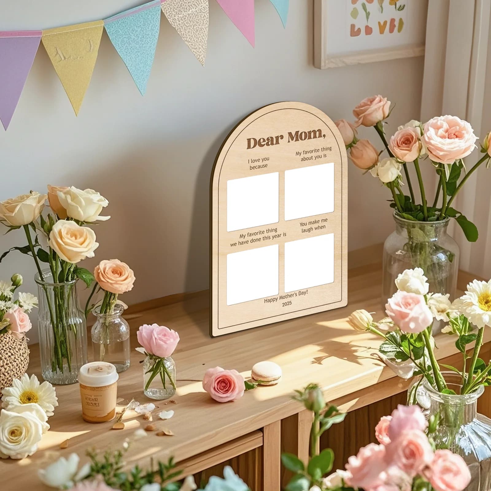 Dear Mom Wooden Sign - Mother's Day Gift from Daughter Son, Personalized Love Reason Blanks, Birthday Valentine Present for Mom