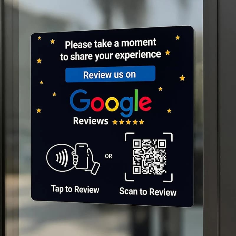 Google Review QR Code Sign Social Media NFC Acrylic Plate Boost Customer Feedback with Tap & Scan QR One Tap Contactless Plaque