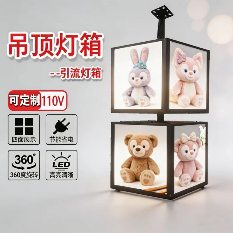 Hanging rotating light box, five-sided luminous display hanging signboard