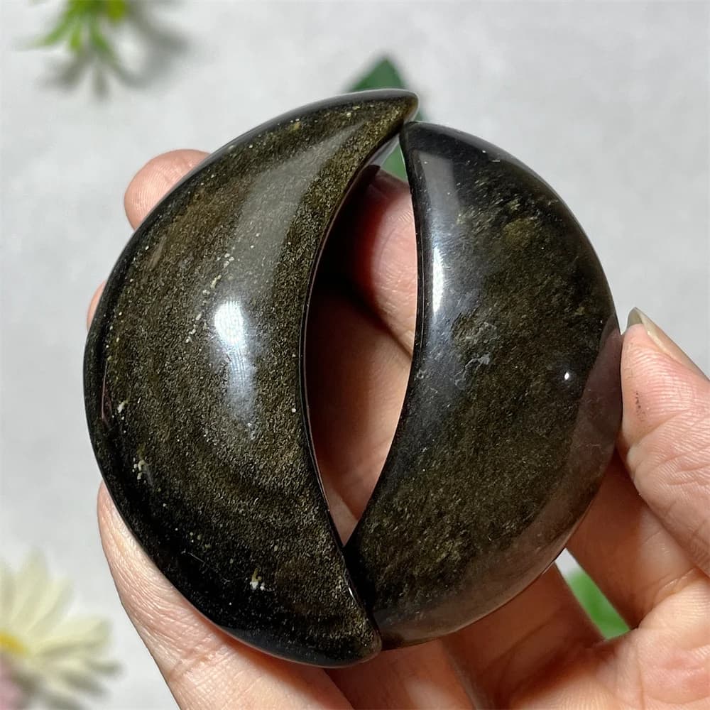 Gold Obsidian Moon Crystal Natural Carving Stone Quartz Gemstones Reiki Crystal Reiki Massage Mineral Feng shui Quartz Home Deco