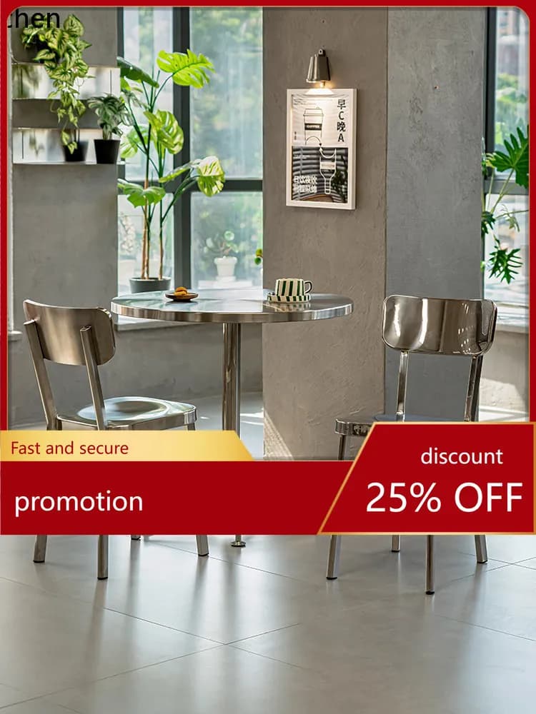 CZ Stainless Steel Dining Chair with Backrest Metal Chair for Cafe Bar Simple Photo Leisure Chair (Minimum Order of Two)