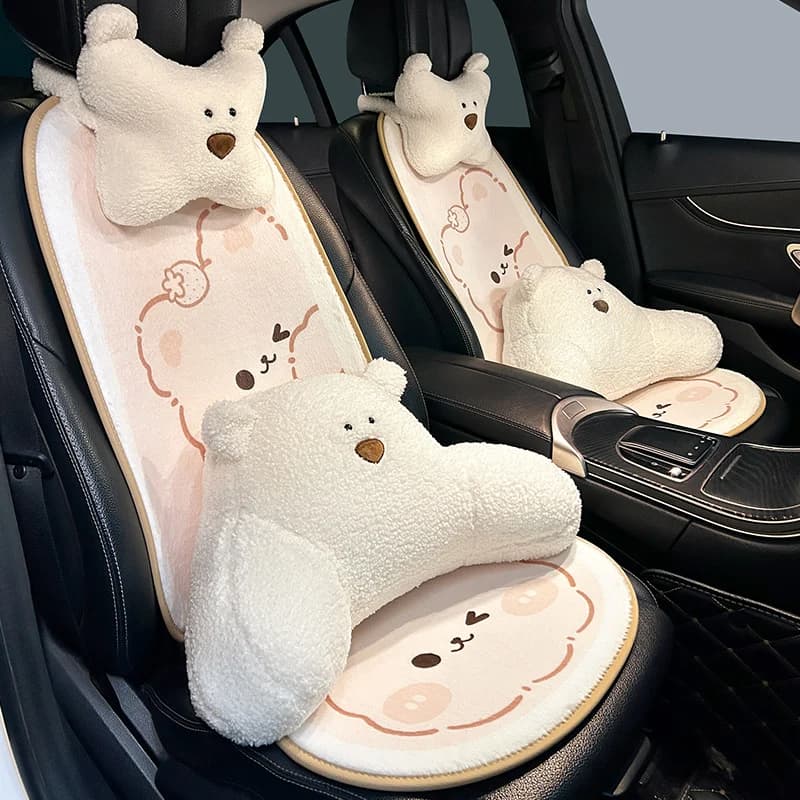 New High Quality Bear Winter Plush Universal Five Seat Car Seat Cushion Cover Car Interior  Supplies