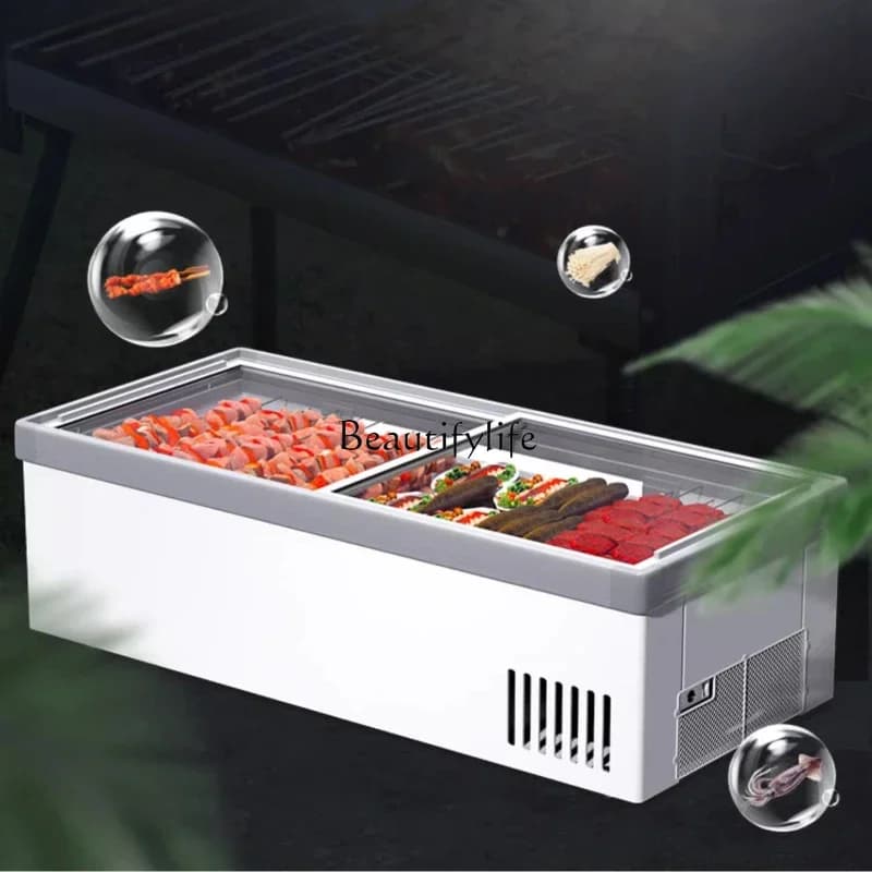 05Commercial double temperature ladder display cabinet, seafood barbecue cold fresh stall, a la carte fruit fishing fresh-keepin