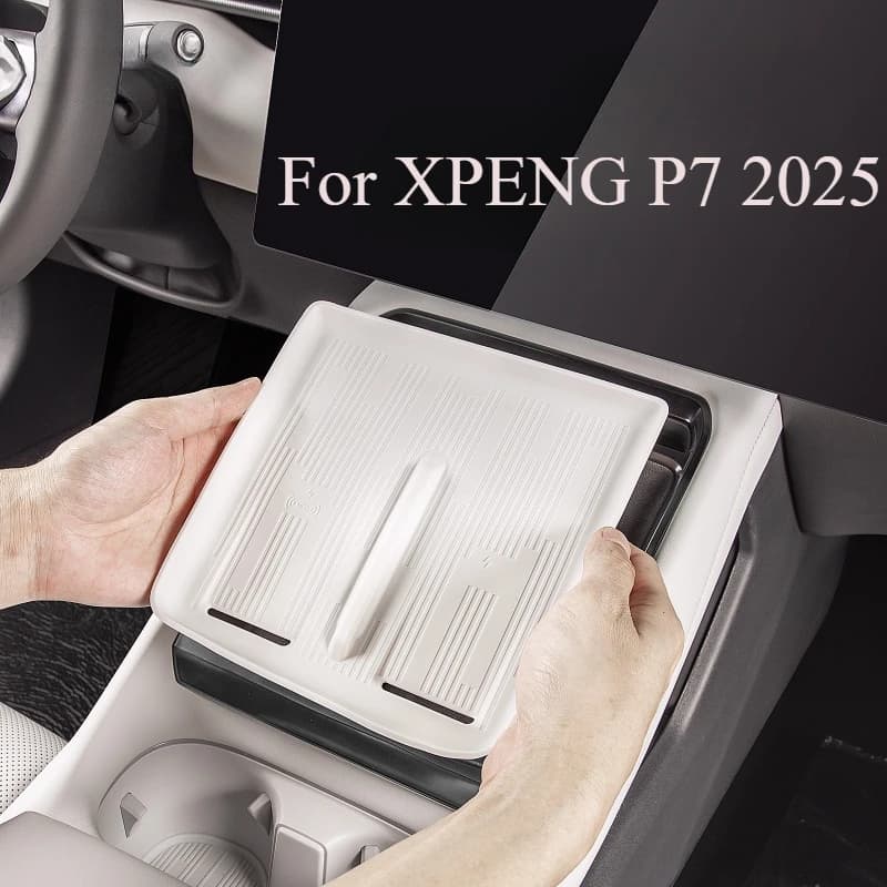 For XPENG P7 2025 Center Console Silicone Mat Set – Non-Slip Charger Pad, Cup Holder & Storage Tray Liners, Interior Organizer