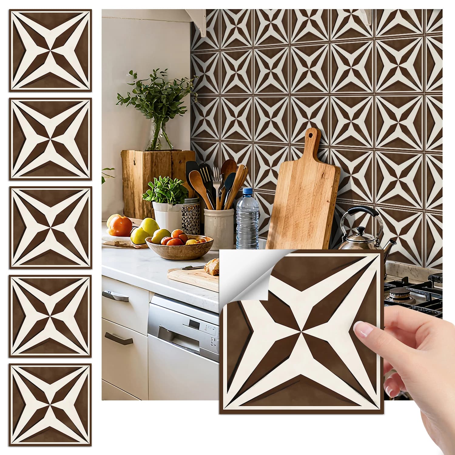 36Pcs Vintage Floral Tile Stickers, Self-Adhesive Peel and Stick Wall Decals, Waterproof for Kitchen Bathroom Home Decor