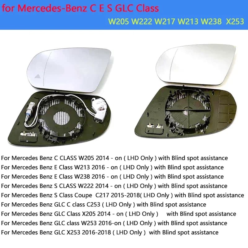 for Mercedes-Benz C E S GLC Class W205 W222 W217 W213 W238 Auto Parts Blind Heating Side Mirror Glass Lens Door Wing Mirror