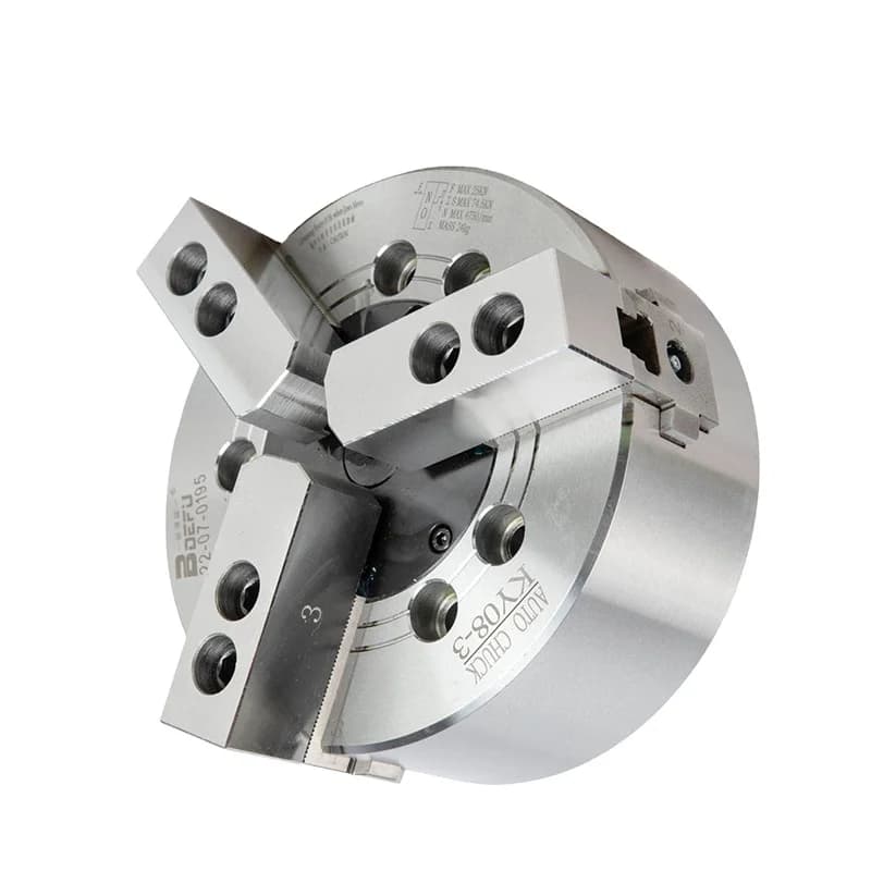 Power Chuck 3 Jaw Hollow Hydraulic Lathe Chuck KY08-3 with Steel High Precision 0.02mm for Bench CNC Lathe