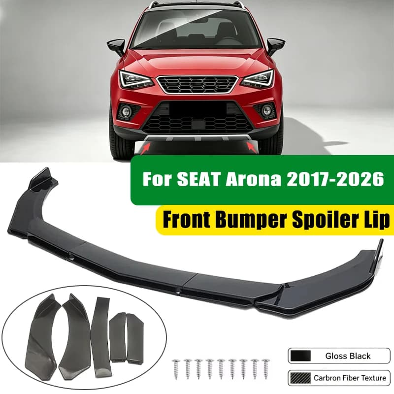 For SEAT Arona 2017-2026 5Pcs ABS Car Front Bumper Lip Spoiler Splitter Body Kit Canard Tuning Accessories