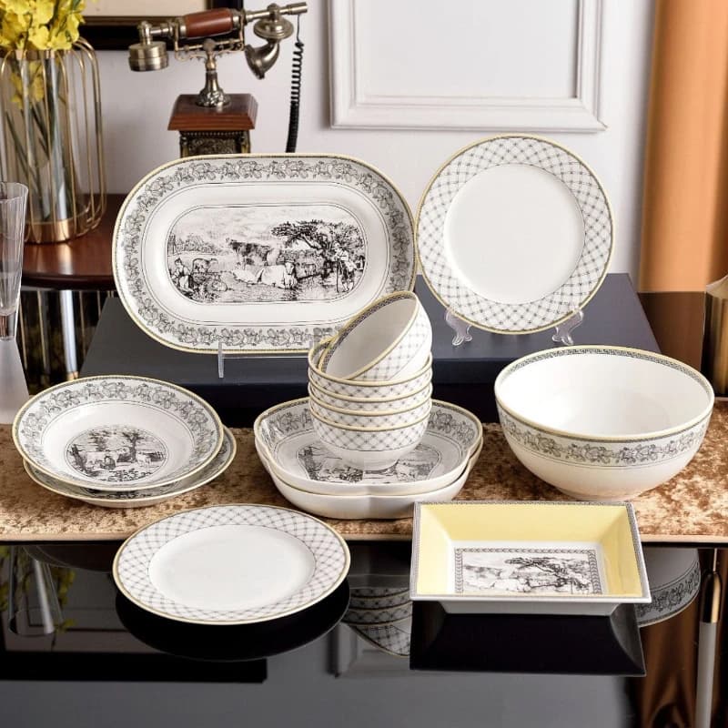 Tableware Rice Bowl Plate Large Soup Bowl Flat Plate Soup Lace Deep Afternoon Tea Coffee Cup