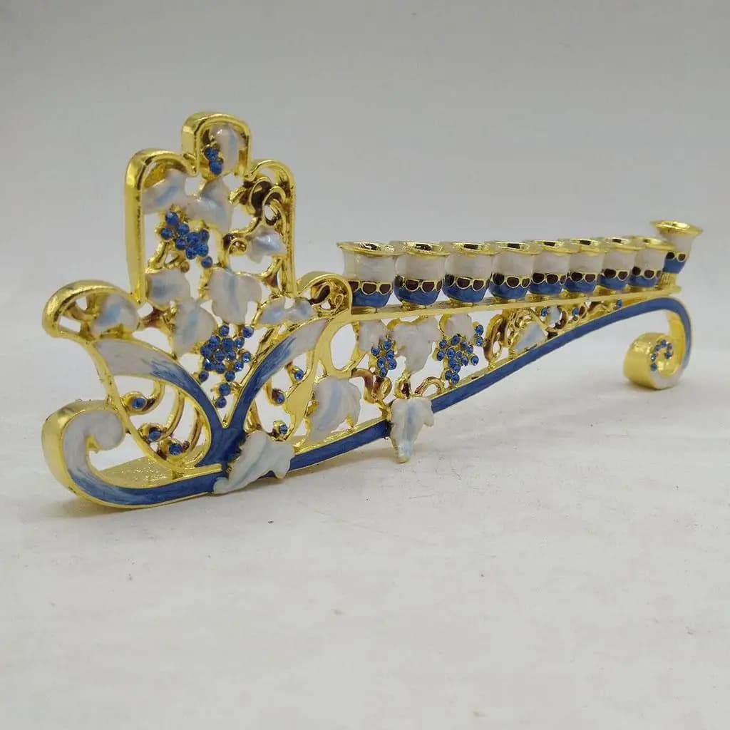 Hanukkah Hand Painted Enamel Menorah Candelabra Chanukah Temple Candlesticks 9 Branches Candle Holder
