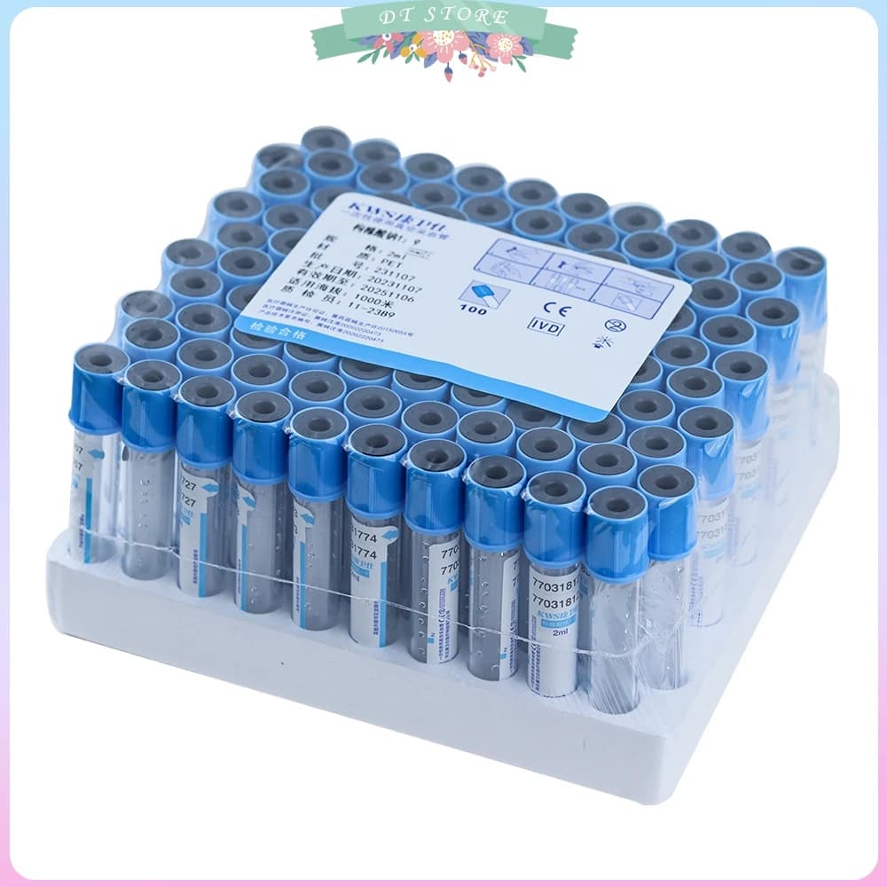 100pcs Anticoagulant Blood Coagulation Sodium Citrate Plastic Tube Sterile Negative Pressure Vacuum Blue Cap Tube
