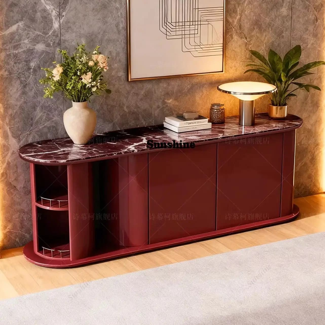 Italian light luxury lacquered sideboard, solid wood bar, multi-functional integrated storage cabinet