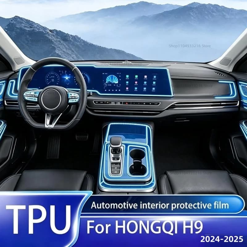 Transparent TPU Protective Film Anti-scratch For HONGQI H9 2024-2025 Car Interior Center Console Dashboard Navigation Pre-cut