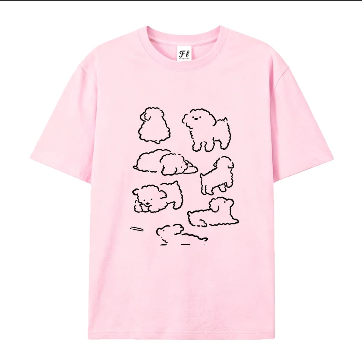 Men Short Sleeve T Shirt Cute Fluffy Dog Line Art Graphic Print Casual Tees Round Neck Soft Cotton Cartoon Animal Streetwear Top