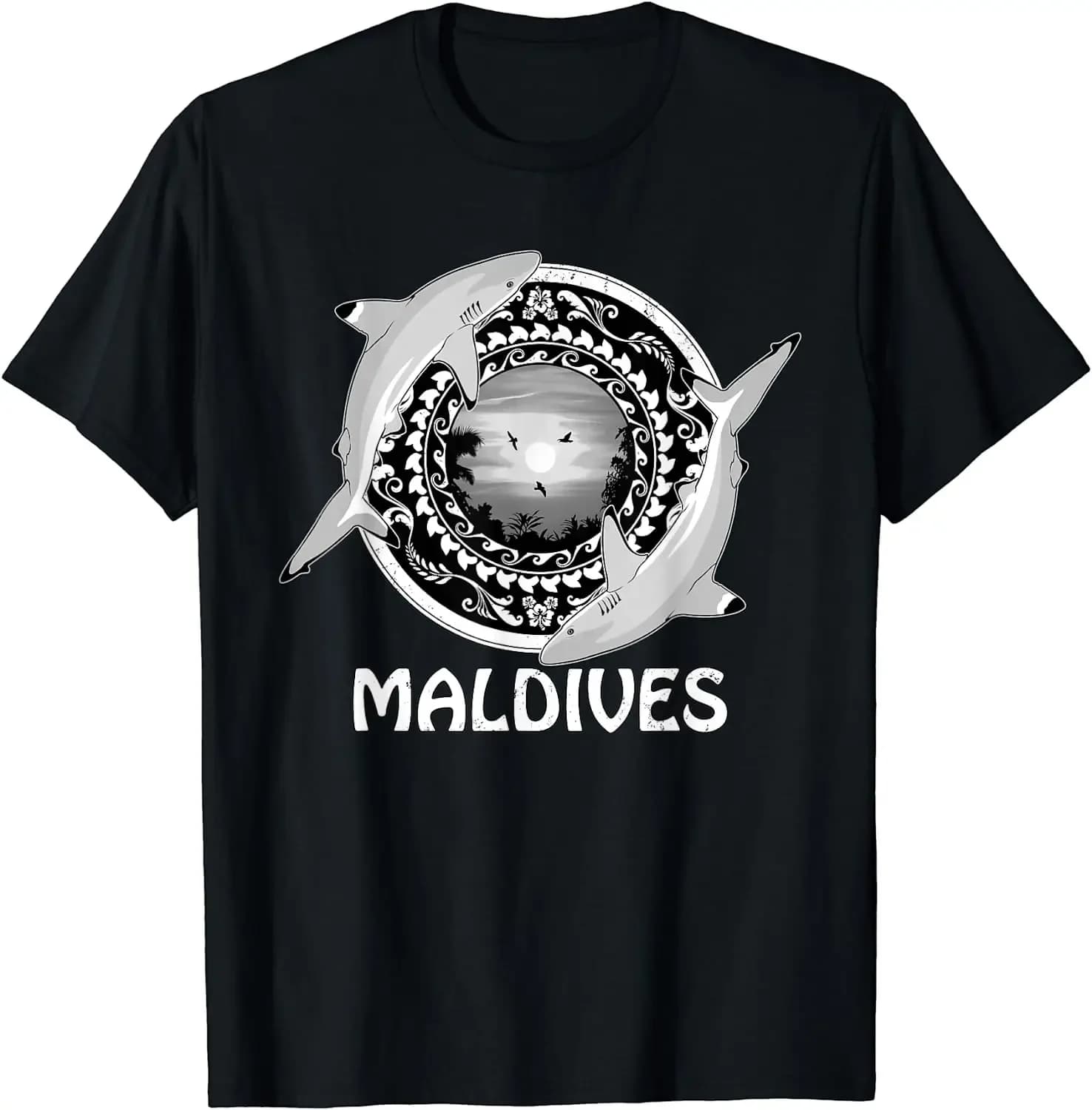 Black-spotted Shark Republic of Maldives T-Shirt 100% Cotton O-Neck Summer Short Sleeve Casual Mens T-shirt Size S-3XL