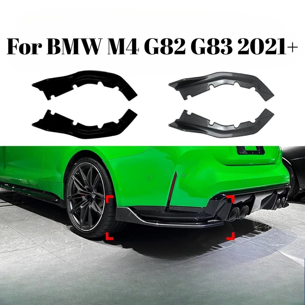 For BMW M4 G82 G83 2021 Onwards Rear Bumper Corner Splitter Gloss Black Carbon Fiber Look Diffuser Trim Exterior Car Accessories