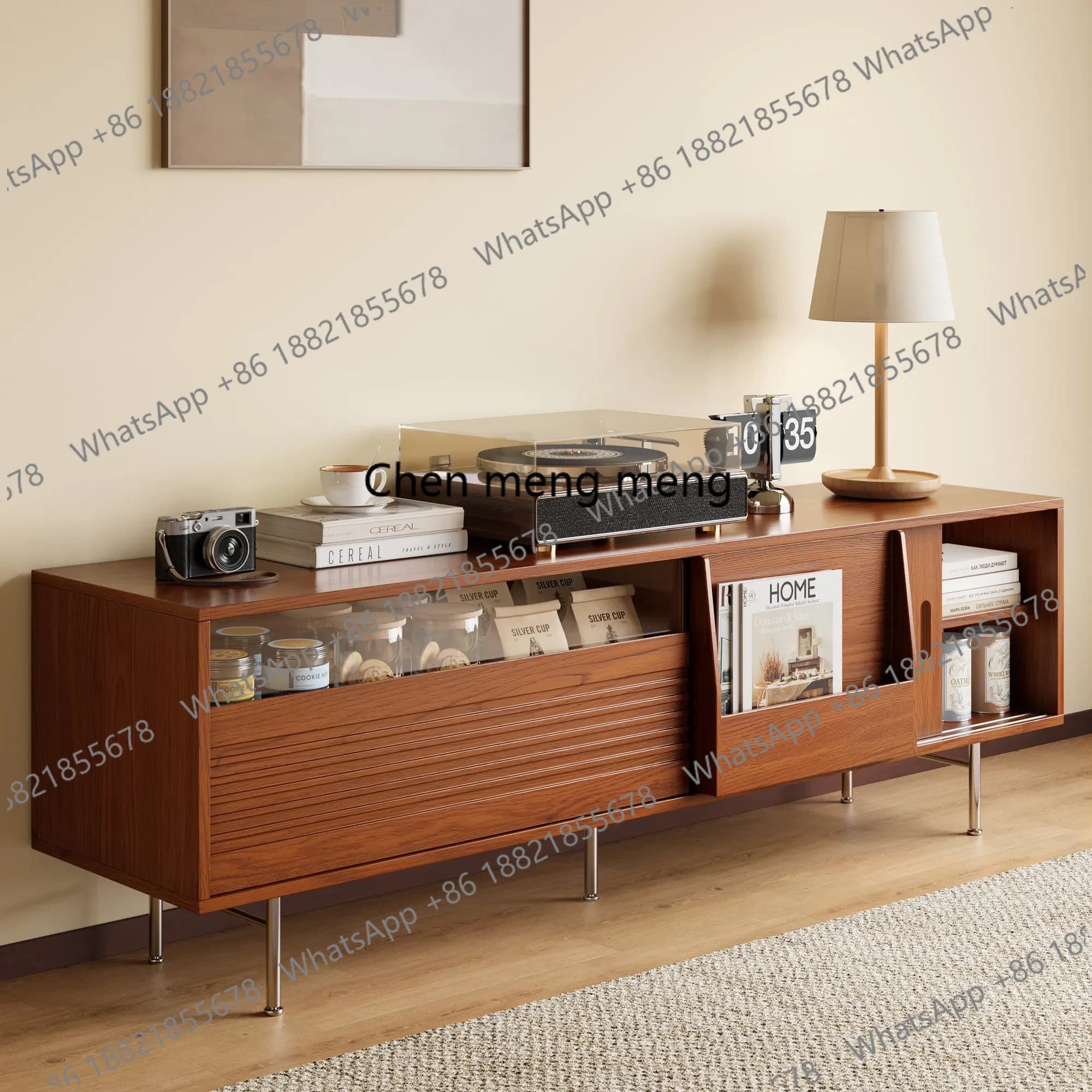Medieval solid wood TV cabinet, wall decorative cabinet, glass drawer display, tall cabinet