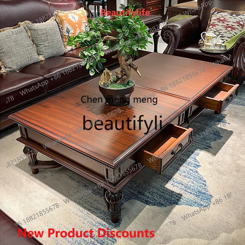 2003 American solid wood large coffee table black walnut neoclassical generous table living room combination furniture