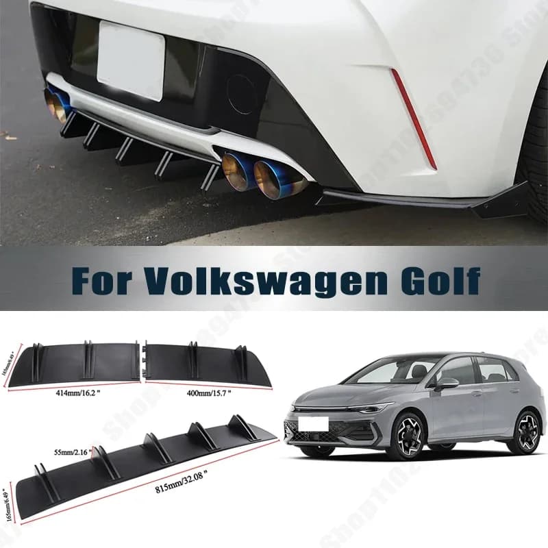 Rear Bumper Shark Fin Diffuser ABS Curved Aero Splitter Anti-Collision Chassis Protector For Volkswagen Golf Car Styling