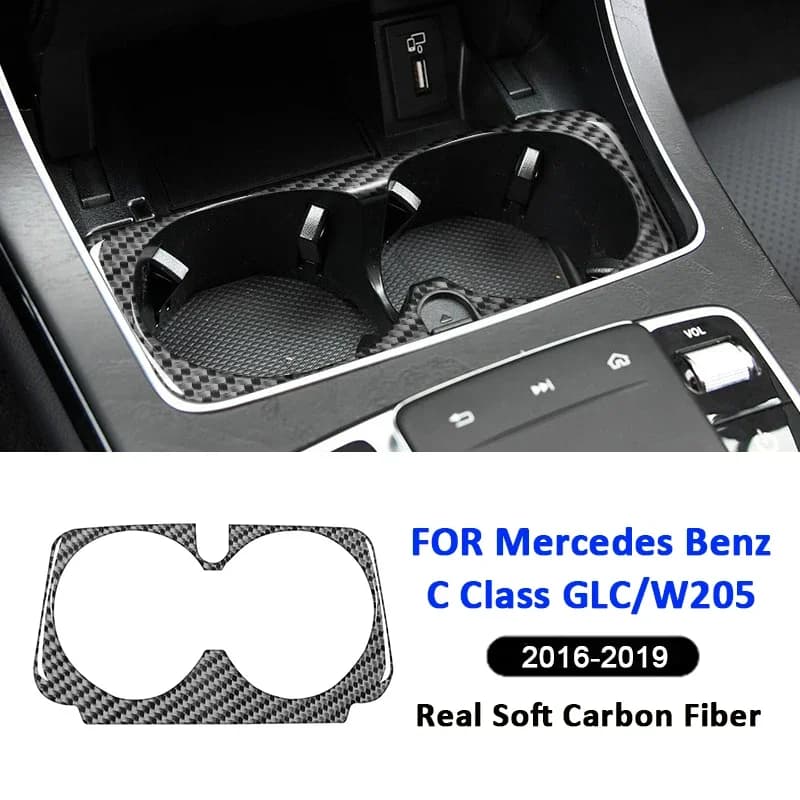 Carbon Fiber Car Center Water Cup Holder Trim Frame Decoration Interior Sticker For Mercedes Benz 2016-2019 C Class GLC W205