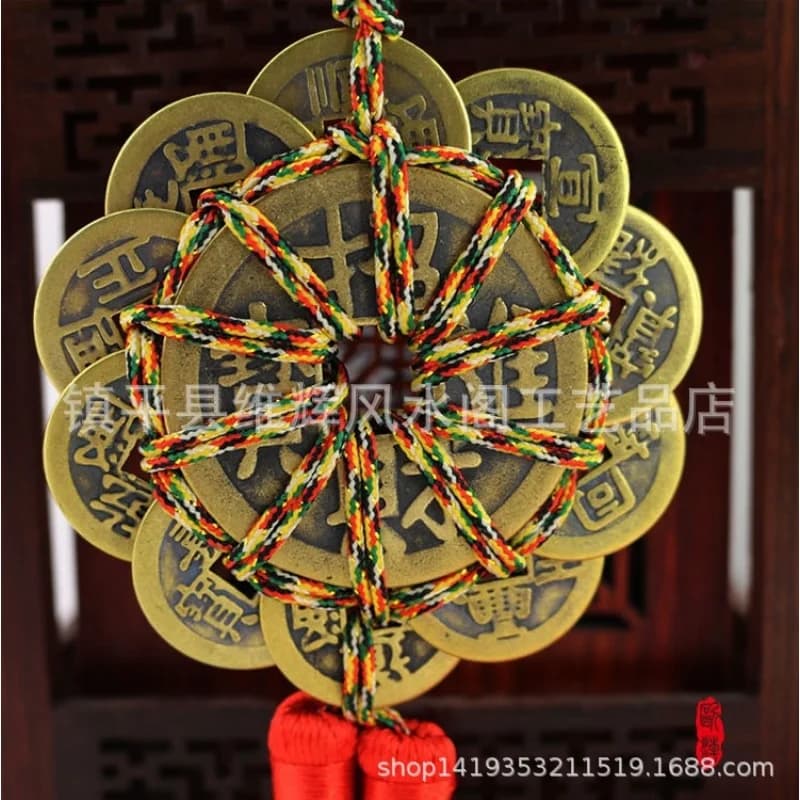 Five-color thread copper coin, Ten Emperors plum blossom money gourd, home study office car hanging ornament, fortune-bringing c