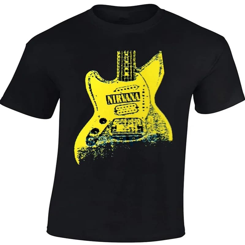 Novel Fashion Yellow Guitar Graphic Printed T-Shirt. Summer Cotton O-Neck Short Sleeve Mens T Shirt New Size S-3XL