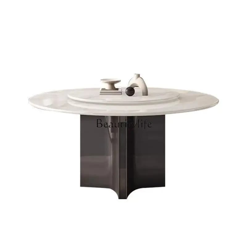 Italian high-end round table minimalist light luxury high-end white ice jade natural luxury stone marble dining table
