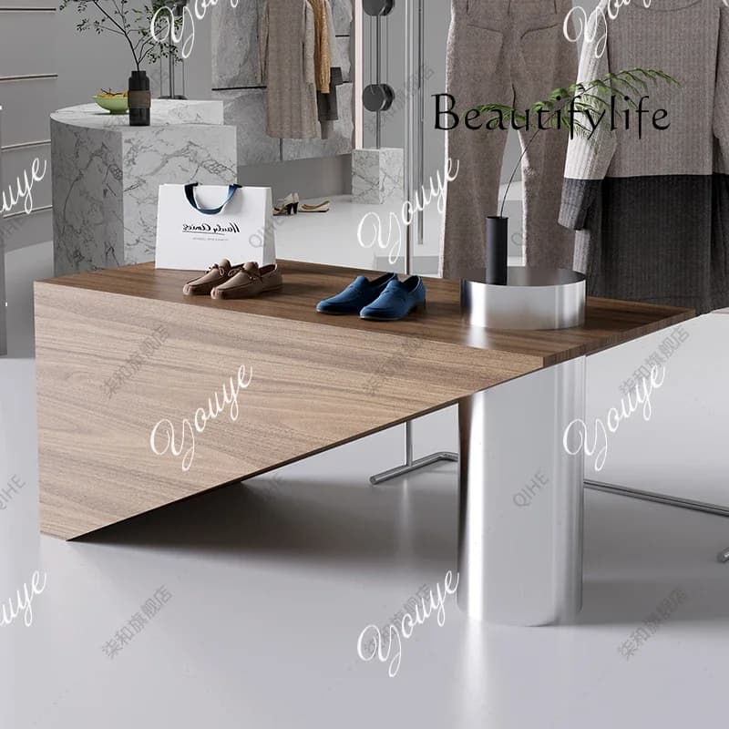 J High End Store Commercial Nakajima Tai Flowing Water Tai Hole Stone Display Table Nakajima Shelf Walnut Color