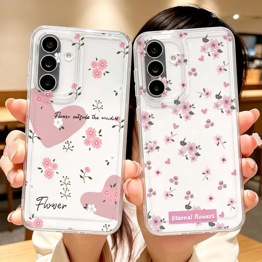 Pink Flower Petal Phone Case For Samsung Galaxy A71 A57 A56 A55 A54 A53 A51 A17 A16 A07 A06 A05 Transparent Cover
