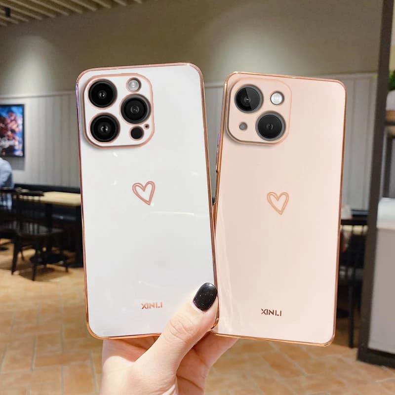 Love Heart Phone Case On For iPhone 14 11 12 13 Pro Max Mini 8 7 6 6S Plus 10 X Xr Xs Max SE 2020 Promax Plating 14pro Cover