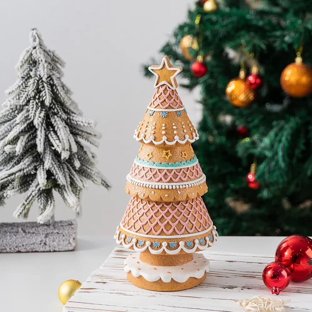 Gingerbread Christmas Tree Desktop Decoration Home Living Room Christmas Atmosphere Props Ornaments Resin Statue Home Decor Gift