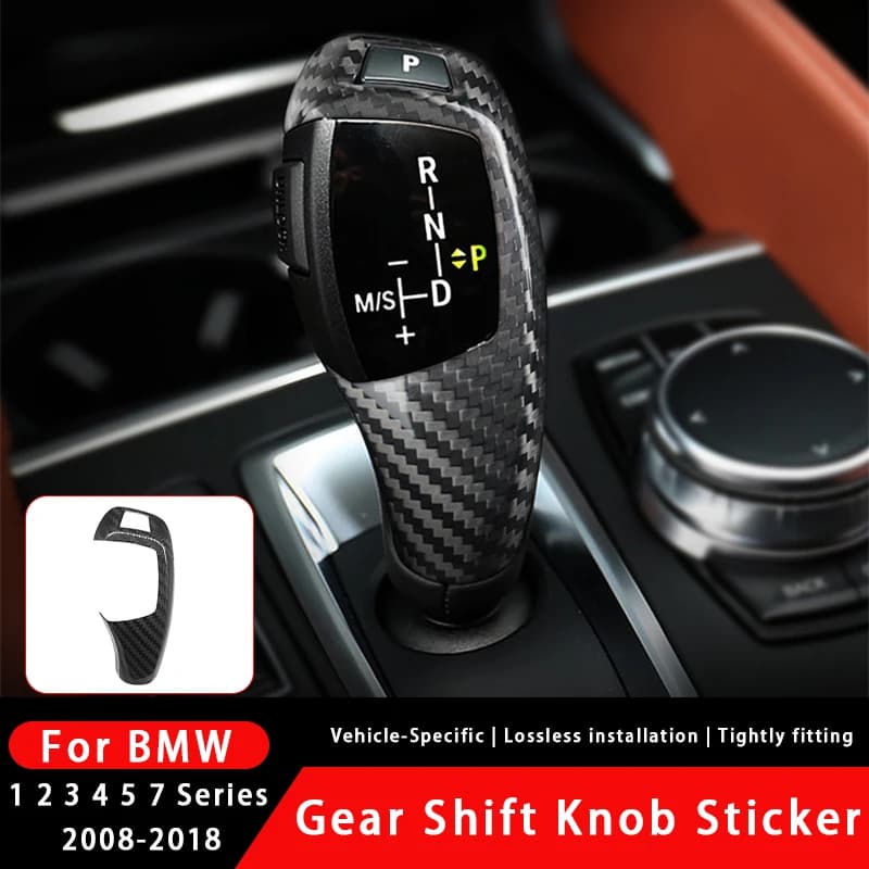 Real Carbon Fiber Gear Shift Handle Head Sleeve Button Cover Stickers For BMW 1 2 3 4 5 7 Series X5 X6 F10 F20 F32 F25 F15 F16