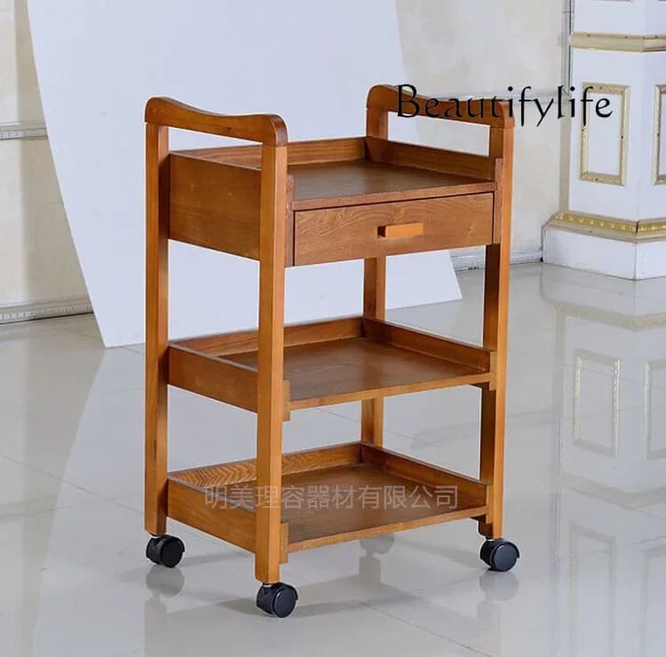 M Solid Wood Beauty Cart Multifunctional Three-layer Shelf Tool Cart Nail Art Trolley With Drawer