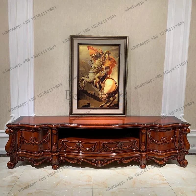 European-style all-solid wood TV cabinet American living room luxury villa dark paint retro new whole house furniture